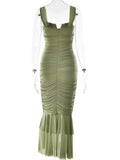 Pleated Mermaid Dress Women V Neck Hollow Out Bodycon Long Summer Dress Luxury Party Evening Porm Dresses for Women