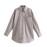 Trendy Women's Shirt Spring New Candy Pocket Long-Sleeved Button Cardigan Lapel Blouse-Outfit