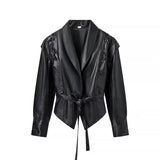 Fongt Women's ZA Autumn And Winter New Street Design Sense Retro Leather Jacket