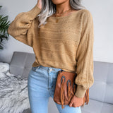 Fongt Explosion Autumn And Winter Word Collared Shoulder Hollow Knitted Casual Knitted Sweater Women's Clothing
