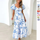 Fongt Spring Summer New Temperament Printing Bubble Sleeve High-End Dress Women
