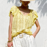 Fongt T-Shirt Holiday Style Embroidered Top Short Sleeve Summer French Design Sense South Oil Women's Lace Shirt