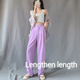 Lengthen Length Solid Pants Women 2020 Summer Elastic Waist High Waist Trouser Female Full Length Pocket Wide Leg