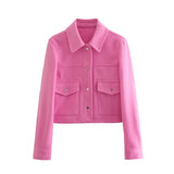 Spring New Casual Loose Solid Color Short Tweed Coat-Outfit
