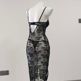 Fongt New Female Sense Lace Perspective Open Fork Folded Sling Skirt Elegant Pajart Mesh Hot Bag Hip Skirt