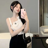 Sexy Flowers Shoulderless Sleeveless Knitted Sling Sling Vest Babes Body Bottom Irregular Short