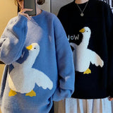 Korean Style Kawaii Cartoon Goose Print Knitted Sweater Women Harajuku Oversize Crewneck Long Sleeve Jumper