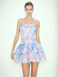 2025 Spring Season New Fashion Sexy Breast Print Lace Splicing Design Feel Waist Thin Dress Dress