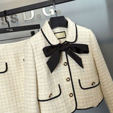 2023 Autumn Winter 2 Piece Set Women Short Woolen Tweed Jacket Coat & Bodycon Mini Skirt Set Women Two Piece