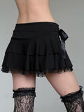 Fongt New Dark Wind Bow Lace Splicing Skirt Sexy Low-Rise Thin Hot Girl Ponp Of Short Skirt
