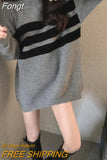 Gothic Sweaters Women Harajuku Punk Knitted Stripes Jumper Vintage Plus Size Loose Long Sleeve Pullover Tops