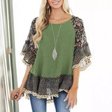 Fongt Spring And Summer Women's Bat Sleeves Colored Leopard Colored Leopard Prints In-Sleeve T-Shirt
