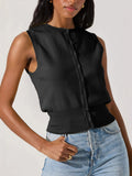 Fongt New Knitted Top Women's Sexy Sleeveless Outer Button Vest Vest