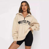 Fongt Autumn And Winter New Leisure Half-Necked Zipper Print Long-Sleeved Jacket
