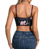 Print Playful Bow Hottie Lace Lace Hollow Out Navel Beauty Back Short Strap Top Girl-Outfit