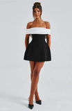 Black Off-shoulder Large Back Bow Mini Dress-Outfit