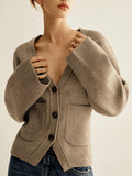 Fongt Casual Autumn/Winter Knitted Cardigan Solid Front Buckle With Simple Pocket Sweater Jacket