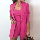 Color Suit Jacket Cotton Blend Fashion Temperament High Waist Shorts Three-piece