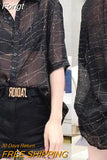 Loose Solid Color Diamonds Spliced Blouse 2023 Summer Thin Korean All-match Half Sleeve Button Shirt Women's