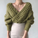 New 2021 Winter Spring Women Sweaters Knitted V-Neck Cross Wild Korean Sexy Elegant Pullovers Ladies Jumpers
