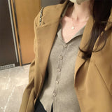 Collar Striped Minority Knitted Cardigan Women's Autumn And Winter New Slim Long-Sleeved Bottom Sweater Jacket-Outfit
