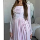 Fongt 2025 New French Vintage Collar Elegant Long-Sleeved Wrinkled Dress