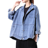 Fongt Autumn Denim Jacket Female New Korean Version Loose Plus Size Black Casual Style Denim Jacket-Outfit