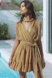 Fongt Women's Summer Vacation Solid Color Fashion Sexy New Dress Rope Belt 8047