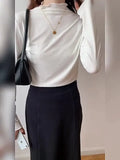 Half-High Collar Bottomed Shirt Women Wear A New White Long-Sleeved T-Shirt With Western Style Agaric