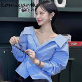 Shirts Blouses Elegant Feminino Blusas Mujer Full Sleeve Camisas Clavicle Exposed Ropa Spring Lapel Womens Clothing-Outfit
