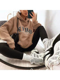 Ladies Letter Print Warm Long Sleeve Sweatshirt-Outfit