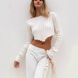 Fongt New Women's Clothing Loose Ribs Long-Sleeved Umbilly Fashion Short Sweater Woman