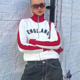 England Letter Print Zipper Tracksuit Jacket-Outfit