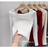 Word Shoulder Knitted Bottom Sweater Underwear Sweater Autumn And Winter Minority Design Chic Short Blouse-Outfit
