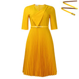 Fongt Women's Clothing 2025 Summer New Fashion Temperament V-Neck Solid Color Large-Size Pressure Fold African Dress