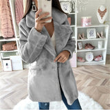 Hot Style 2023 Autumn And Winter Woolen Coat Female Medium Long Solid Color Loose Plush Coat Imitation Fur Coat-Outfit