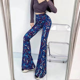 High Waist Striped Flare Pants Women Streetwear Print Tie Dye Slim Pantalones Vintage Lenggings Spodnie Aesthetic