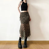 Fongt 2024 New Women's Plaid Purse Hip Irregular Flounces Slim Skirt-Outfit