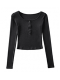 Button Up Long Sleeve Crop Top-Outfit