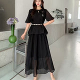 Fongt Wear Women's Summer Dress High-Sense Three-Dimensional Flowers Strap To The Waist Short Sleeve Pressure Folding Blouse High Waist Half-Body Skirt Tide