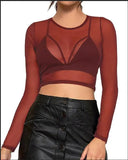 Fongt Short Long Sleeve Perspective Mesh T Shirt Shirt Female T Shirt Mesh Polyester