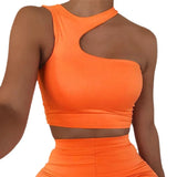 Fongt Summer Hot Style Women's New Sexy Shoulder Irregular Short Sports Vest Bottom Top-Outfit