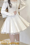 Lace Kawaii Knitted Dress Women Solid Patchwork Slim Sweater Dress Female Casual Korean Fashion Party Mini Dress