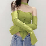 Autumn New Women's Clothing Pure Color Body Open-Caught Umbilly Fashion Irregular Hanging Neck Small Vest