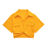 Fongt 2025 Color Elastic New Women's Knot Short Shirt Linen Blend