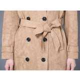 Buckskin Suede Trench Coats Women Spring Autumn Long Coat S-6XL Windbreaker Female Double-Breasted Trench
