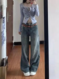 and Autumn High Waist Women Wide Leg Jeans American Retro Loose Slim High Street Vibe Straight Floor-Mopping Pants-Outfit