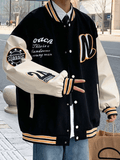 Men's Embroidery Button-Up Varsity Jacket-Outfit