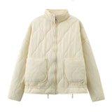 Fongt Solid Color Collar Zipper Large Pocket With Long-Sleeved Cotton Coat Water-Washed Cotton Clothes