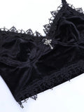 Dark Mall Gothic Harajuku Velvet Camis Black Lace Trim Emo Alternative Aesthetic Crop Tops Women Backless Sexy Strap